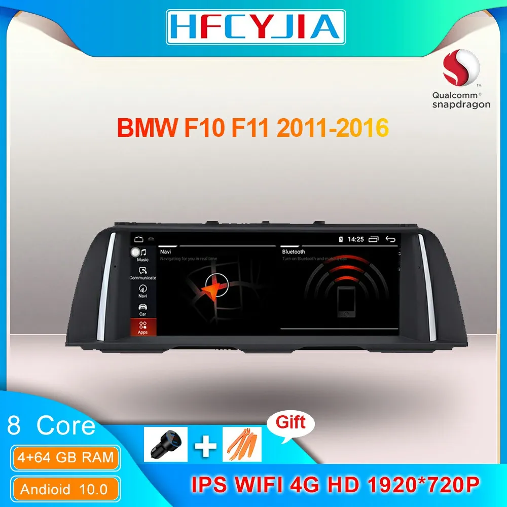 

Snapdragon 8 Core Android 10 System Car Multimedia Screen For BMW F10 F11 2011-2016 GPS Navi Stereo 4+64G RAM WIFI 4G IPS PIP