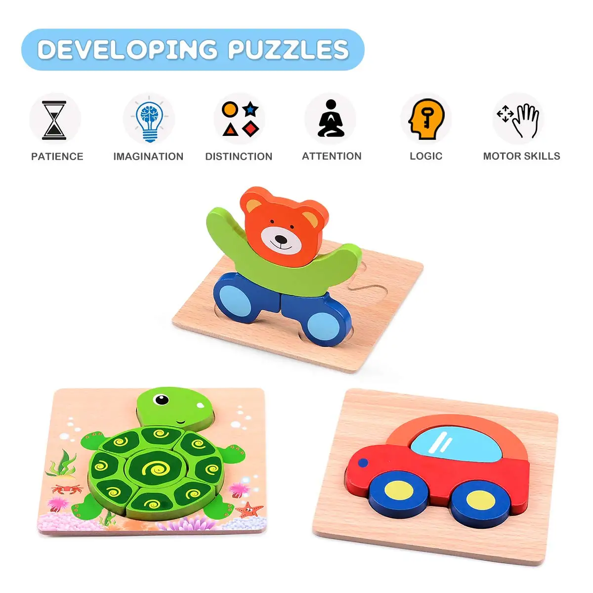 Деревянные головоломки, 6 упаковок животных Развивающие головоломки игрушки для малышей детей 1 2 3 лет