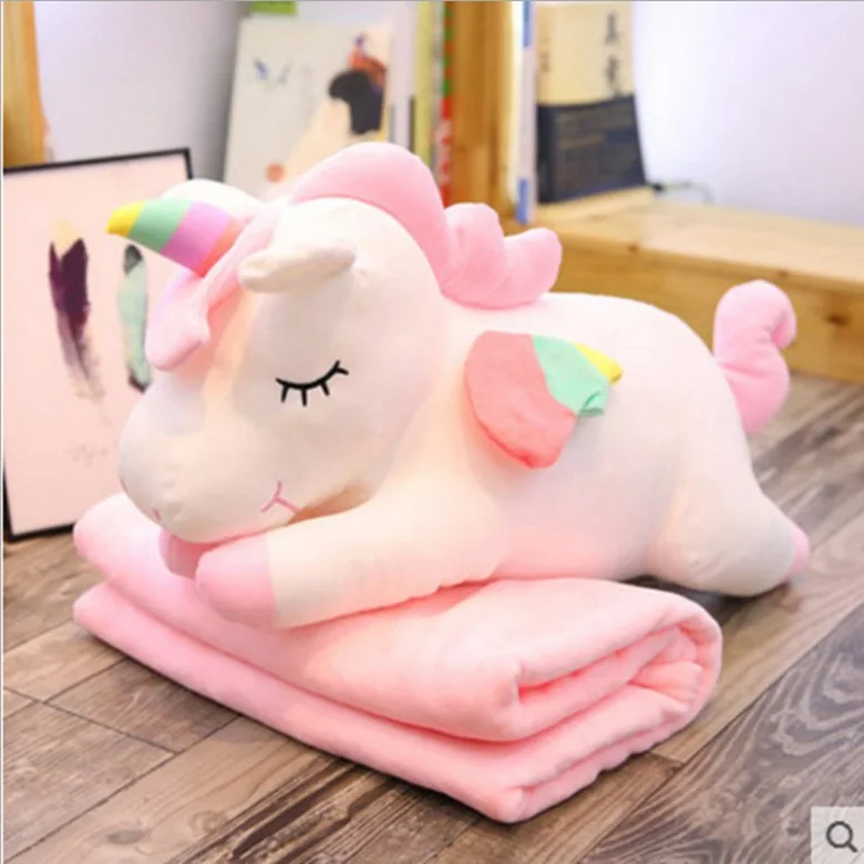 Unicorn Car Pillow Blanket Dual Purpose Multi-functional Nap Pillow Air Conditioner Blanket Coral Velvet Cool Cute Women's