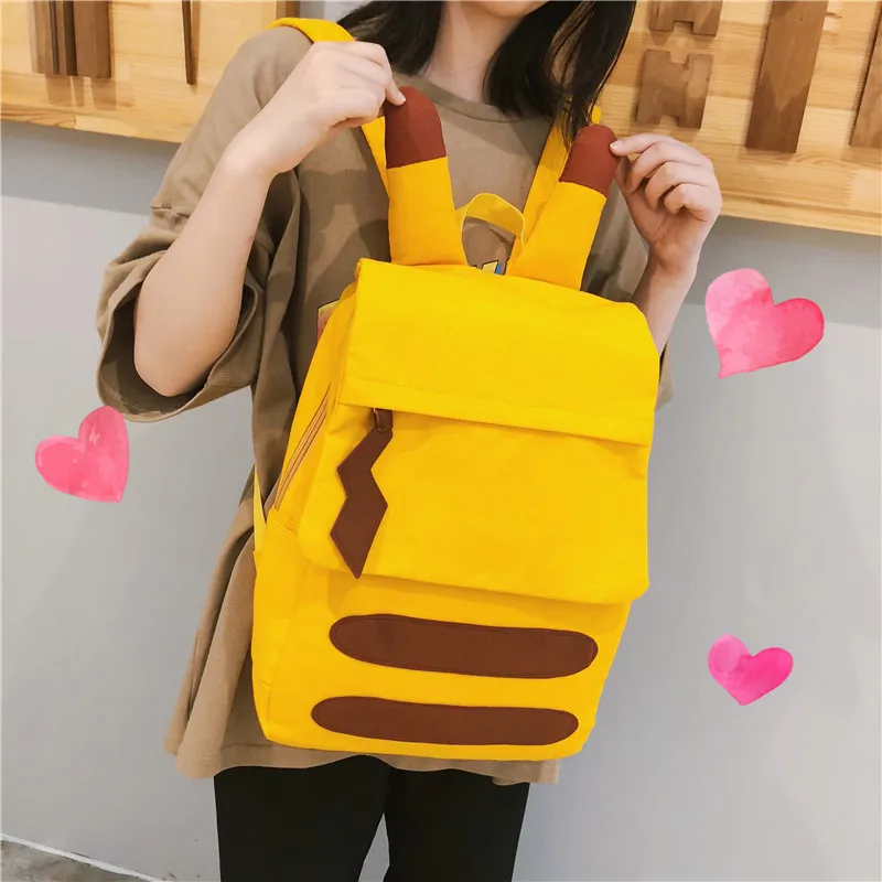 

Cute Pikachu Backpack For Teenage Girls Canvas Computer Backpack Large Capacity Travel Bags For Boys Sac A Dos Yellow 2019 Bolsa