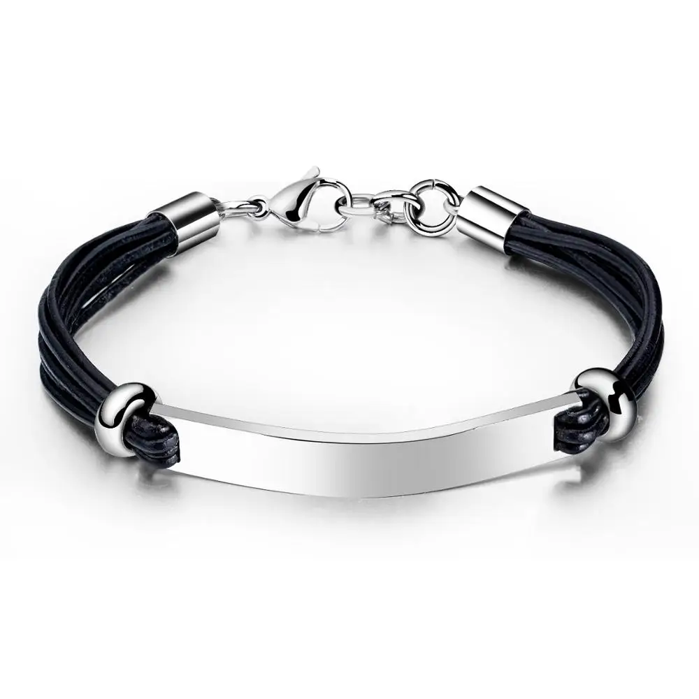 

Simple Punk Smooth Steel Multilayer Leather Bracelet Bangle For Men Wristband Cuff Hand Jewelry Gift Dropshipping