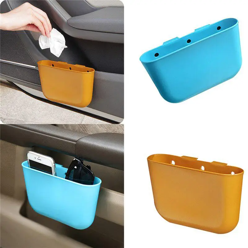 

Car Interior Hanging Storage Box Universal Container Mini Trash Bin Rubbish Can With Hook Car Organizer Garbage Case Box