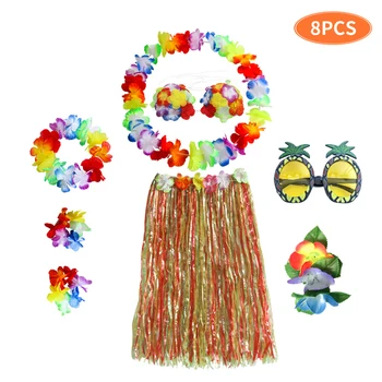 

8pcs Flower Barbecue Glasses Costume Party Garden Beach Hair Clip Hula Dance Set Festival Luau Summer Hawaiian Skirt Tropical
