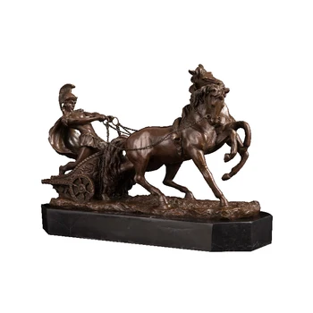 

Bronze knight and horse statue sculpture Chariot statue for desk decoation