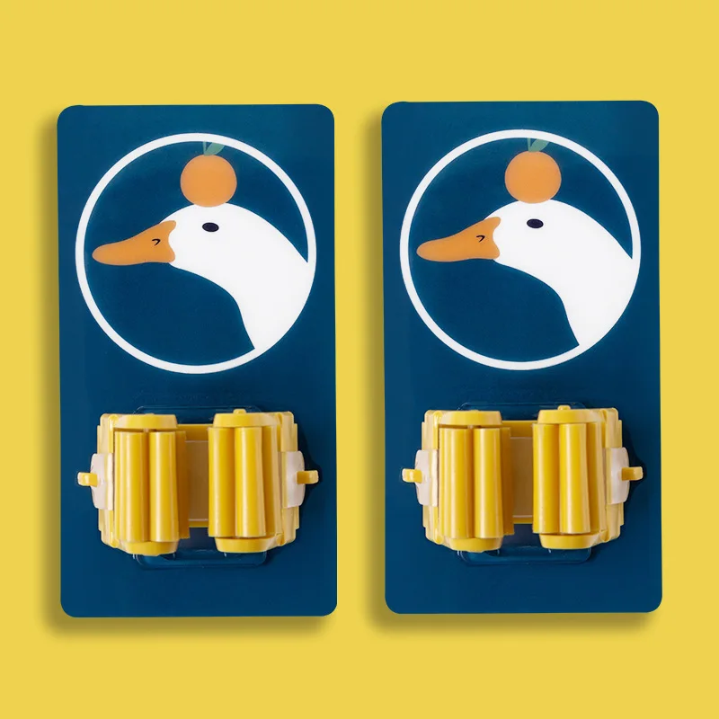 2Pcs Cute Cartoon Kitchen Wall Mounted Mop Strong Hooks Home No punching WC Hooks Holder Brush Broom Bathroom Shower