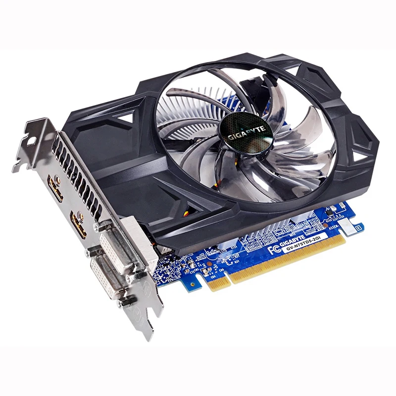 Видеокарта GIGABYTE GTX 750Ti 2 Гб D5, 128 бит GDDR5, графические карты GTX750TI GV-N75TD5-2GI для nVIDIA Geforce GTX750 Hdmi Dvi, б/у-1