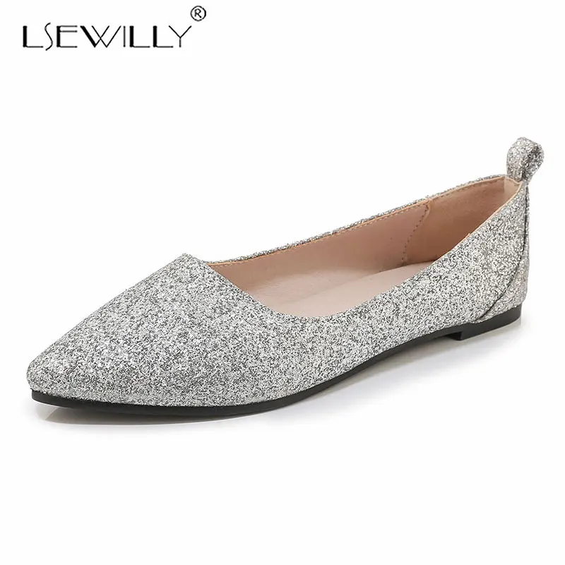 

Lsewilly Spring Ballet Flats Women Shoes Glitter Flat Loafers Shoes Bling Soft Pointed Toe Boat Shoes Ladies Gold Plus Size 48