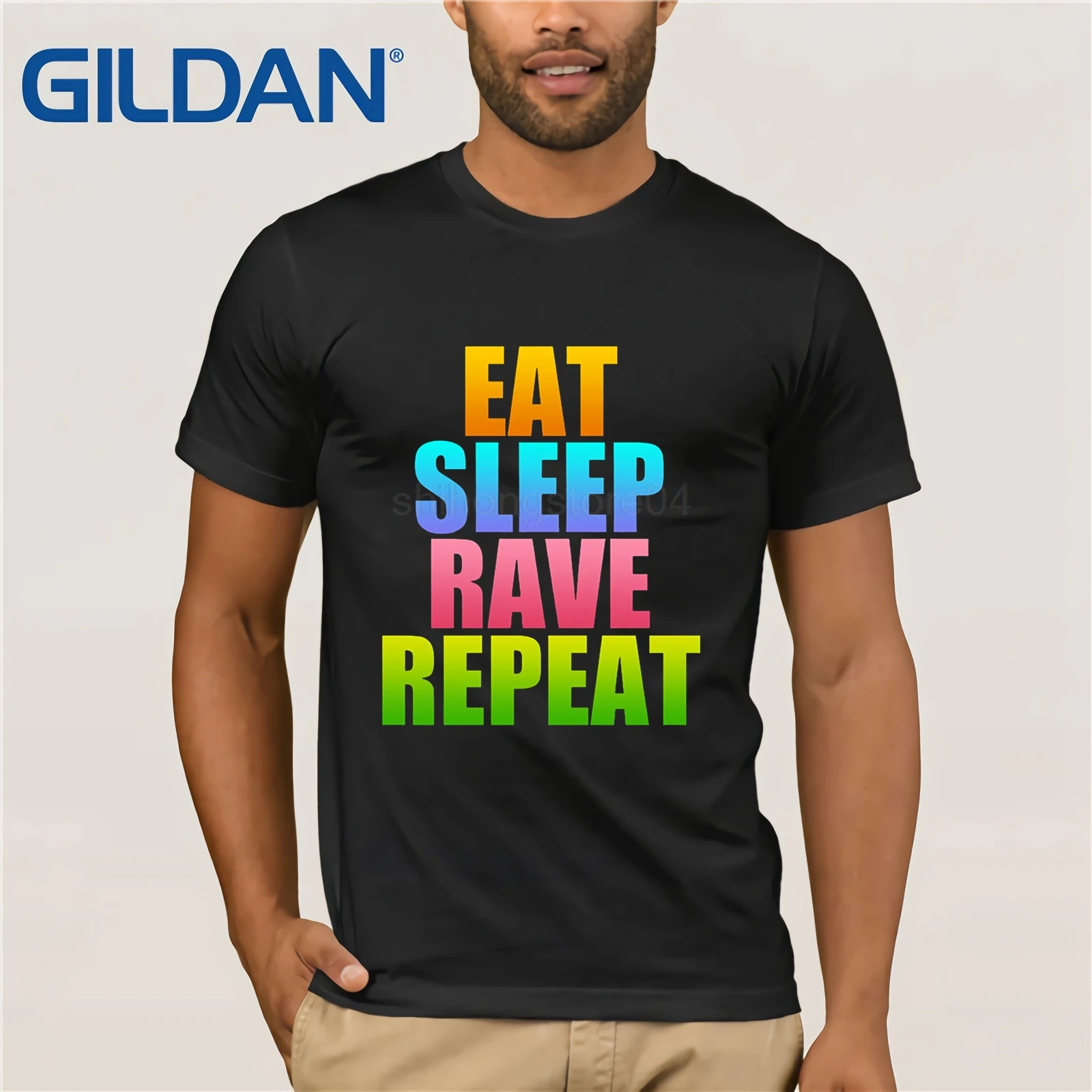 Футболка мужская с надписью Eat Sleep Rave Repeat хлопковая тенниска короткими рукавами