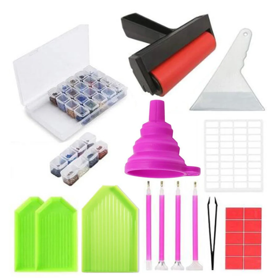 5D Diamond Painting Accessories Tools Kits Roller Pen Clay Tray Stylo Silicone Funnel Stickers Diamond Embroidery Tray Box Sets