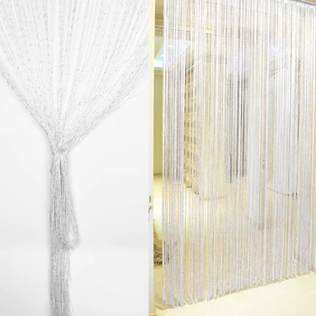 

1Pcs Shiny Fringe String Curtain Tassel Flash Silver Line String Curtain Window Room Divider Fly Screen Door Hanging