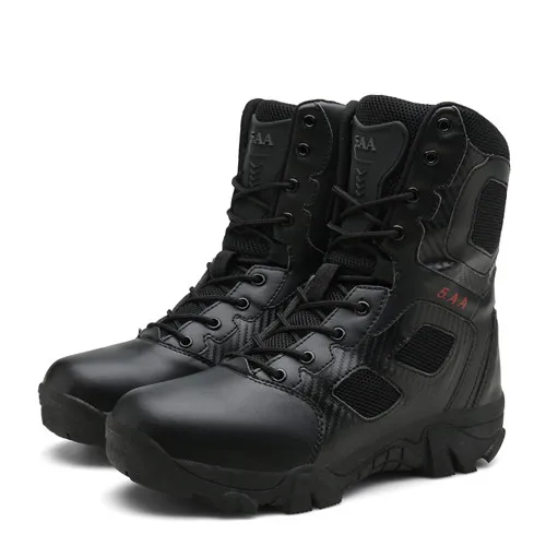 Высококачественные брендовые кожаные ботинки в военном стиле; Тактический пустынный военный мужской ботинки; Уличная обувь; ботильоны - Цвет: Black