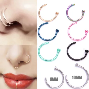 

2PCS Stainless Steel Open Nose Ring Dummy Piercing Nose Hoop Lip Punk Nose Piercing Stud Ear 5 Color Unisex High Quality