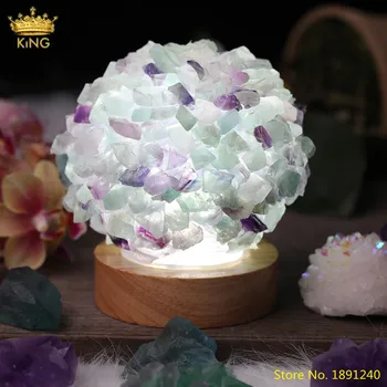 

Natural Rainbow Fluorite Chip Beads Cluster DIY Pineapple Lamp Home Decoration Jewelry,USB LED Fluorite Stone Lamp Reiki Jewelry