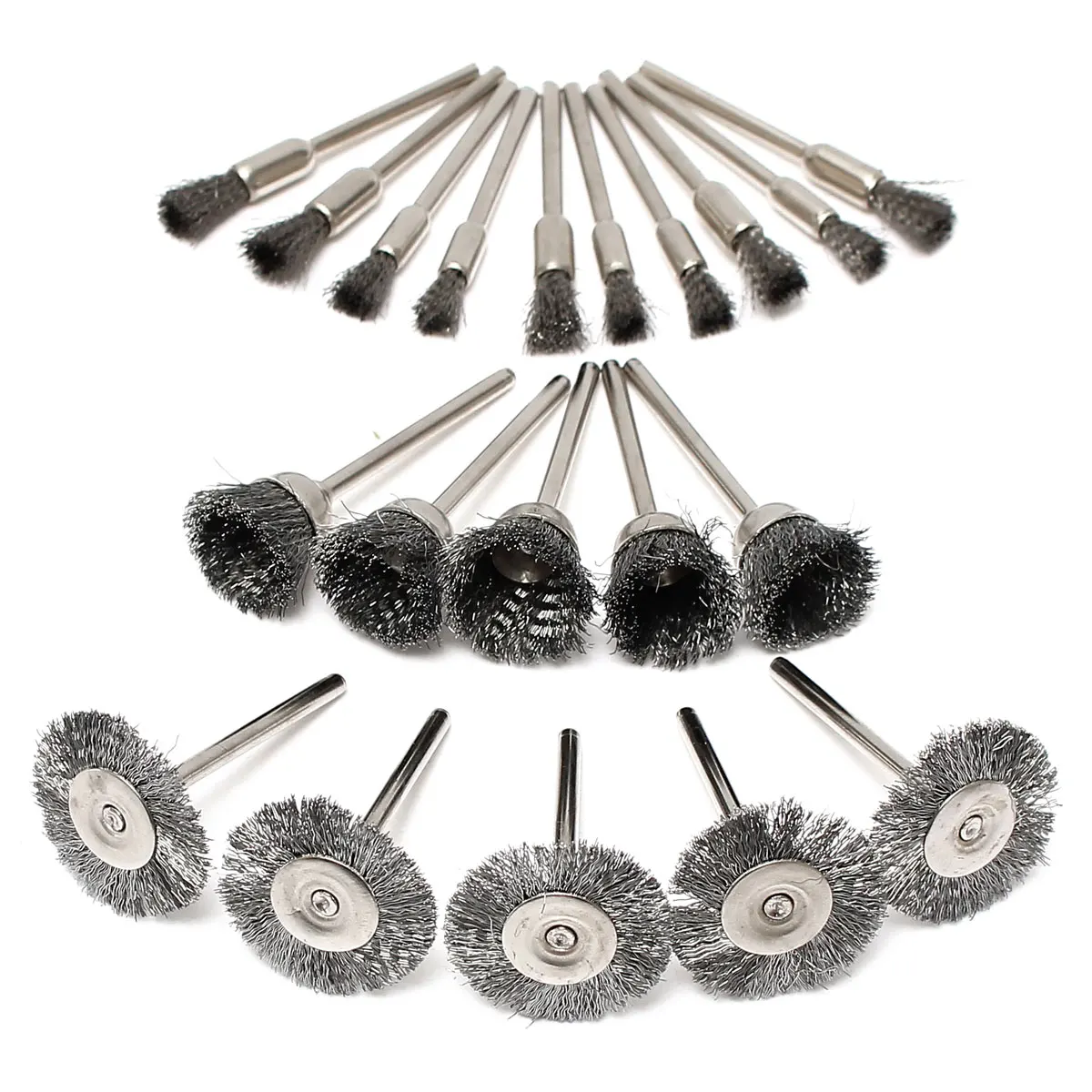 

20pcs 3.175mm handle steel wire wheel brush wheel set Dremel accessories hand tools