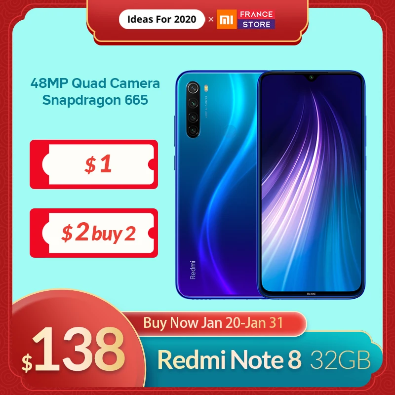 Смартфон Xiaomi Redmi Note 8 с глобальной версией 3 ГБ 32 Snapdragon 665 6 дюйма 48MP 4000 мА/ч 18 Вт
