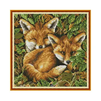 

Joy Sunday Two Fox Cross-stitch Set Embroidery Kit Counted Printed on Canvas 14CT DMC DIY Cross Stitch for Needlework Home Decor