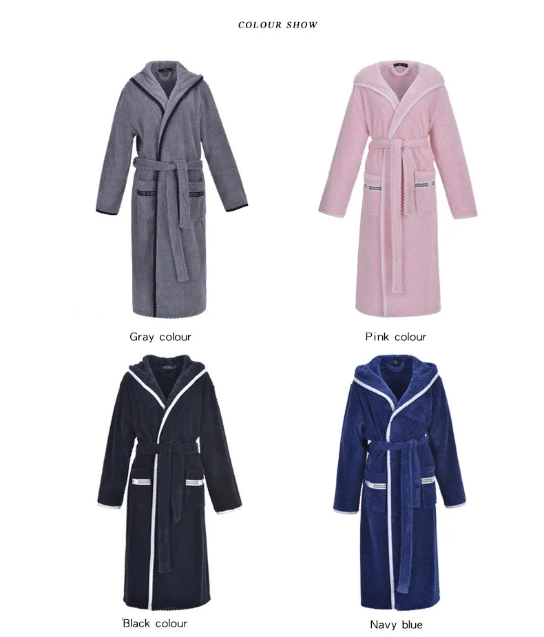 Lovers Winter robes Long Flannel Coral Fleece Warm Solid Bathrobe Women Men Kimono Pink Bath Robe Bridesmaid Sexy Dressing Gown