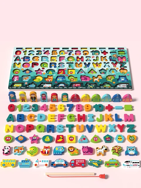 Montessori Educational Wooden Toys Children Busy Board Math Fishing Children's Wooden Preschool Montessori Toy Counting Geometry 5