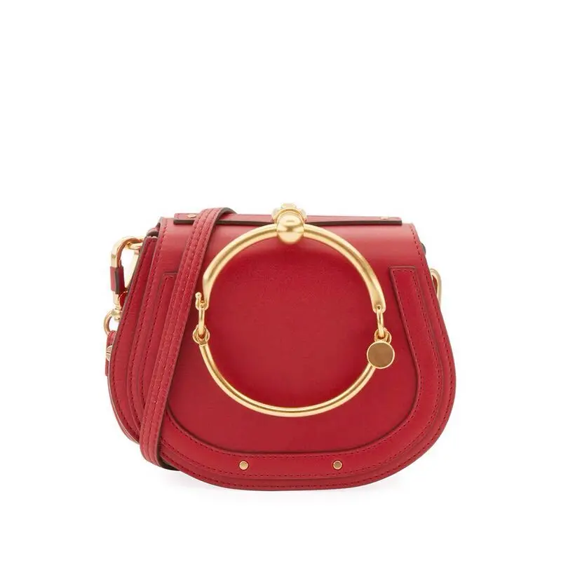 ALNEED, роскошная женская сумка, брендовая сумка на плечо, половина Сумочка с изображением Мун, модная сумка через плечо, натуральная кожа, кошелек, кольцо, женская сумка - Цвет: Round Red