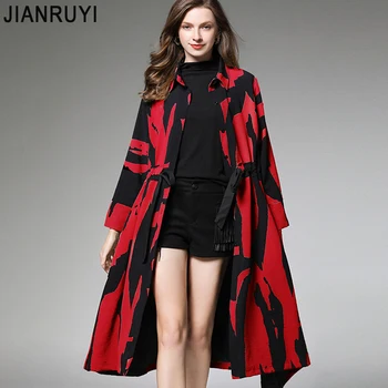 

Fat sister large size women's 2019 autumn new windbreaker long section slim print large size coat female 7534