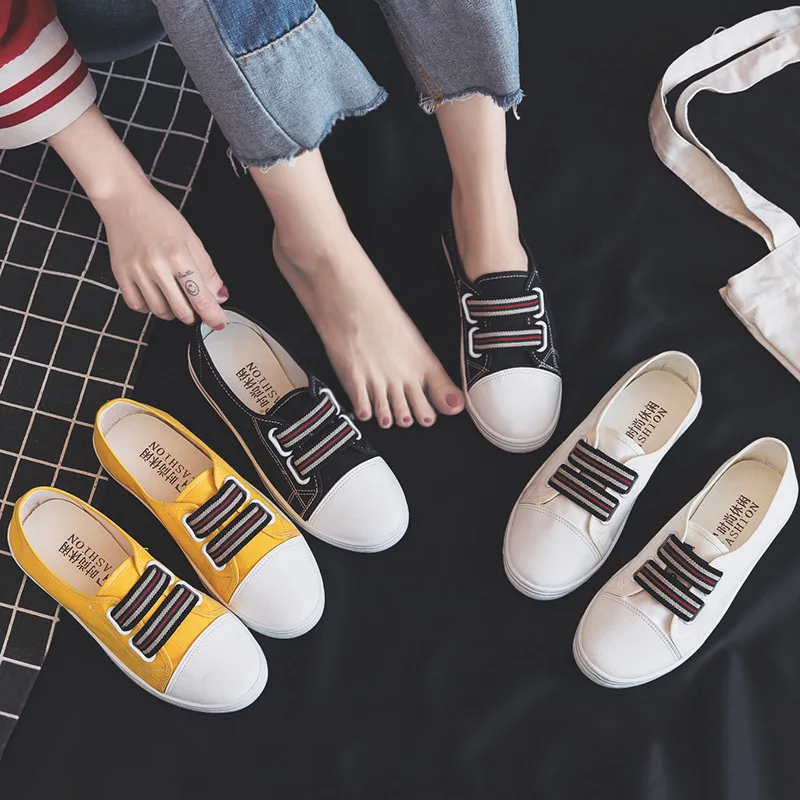 

White Shoes Women's Versatile Korean-style Students Low-Cut Slip-on Canvas Shoes 2018 Autumn New Style Shoes