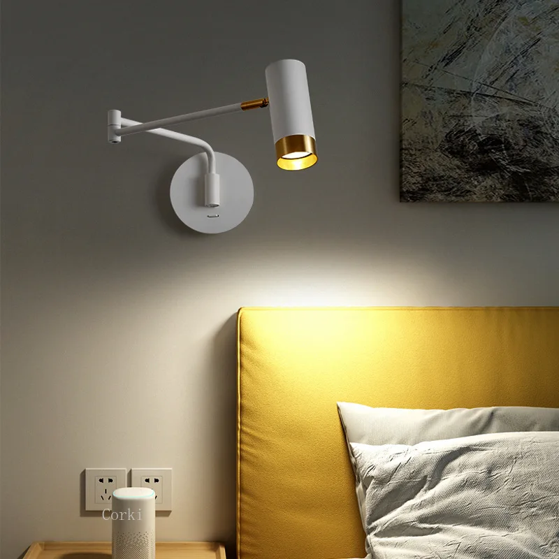 Nowoczesne kinkiety LED Nordic lampa ścienna do sypialni teleskopowy rocker obrotowy kinkiet oświetlenie domu oprawy _ - AliExpress Mobile