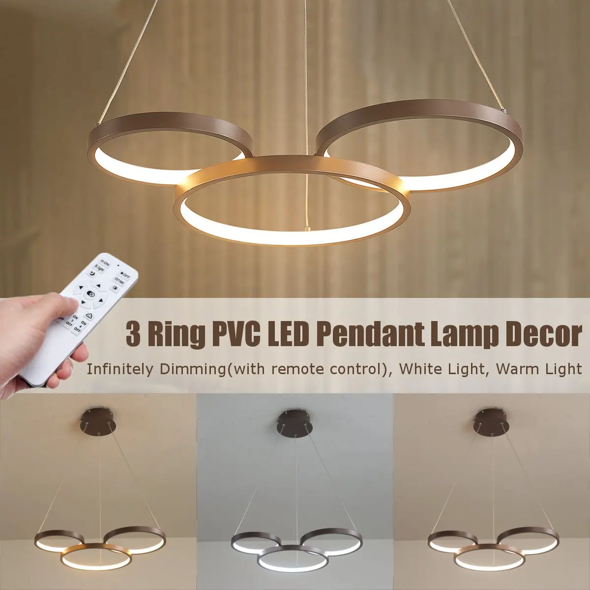 

Dimmable Remote Control 3 Rings Pendant Light 220V 34W PVC LED Modern Pendant Lamp Home Bedroom Fixture Decor Indoor Lighting