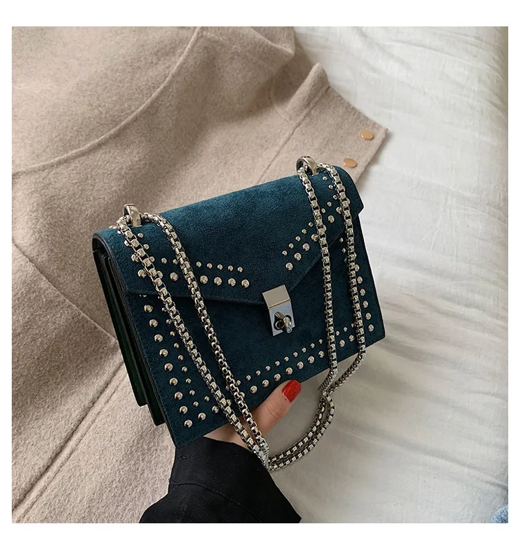 Vintage Leather Crossbody Bags For Women Travel Handbag Chain Fashion Rivet Lock Small Shoulder Messenger Bags Female Flaps