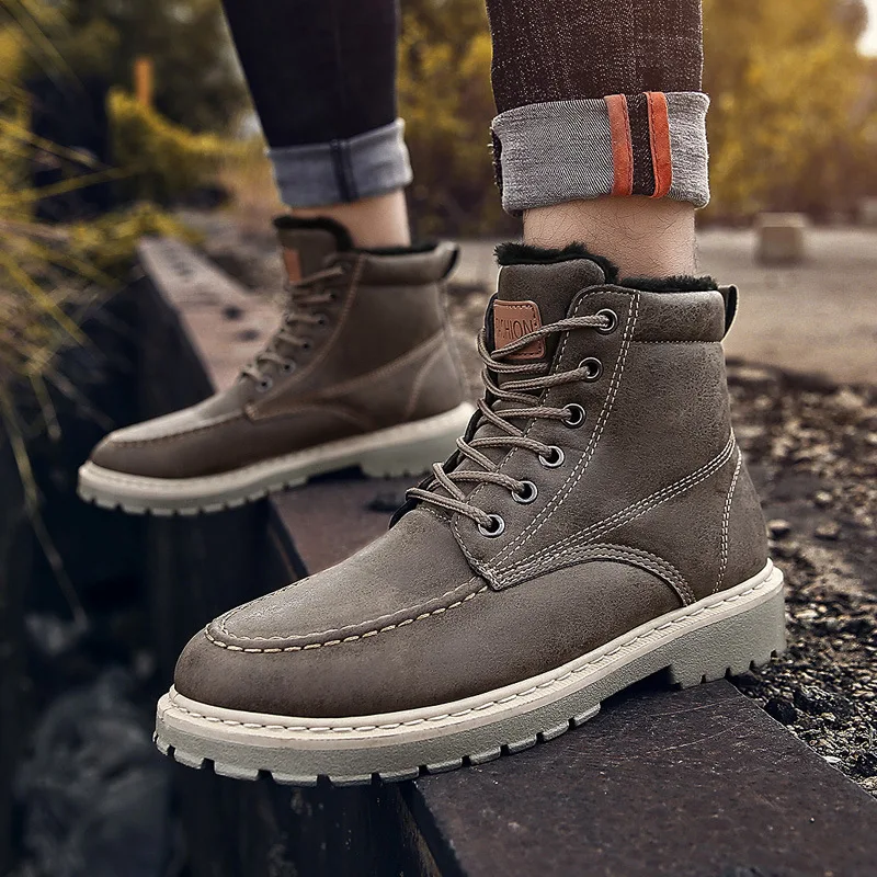 

2019 Autumn And Winter New Style Hight-top Retro Workwear Boots plus Velvet Warm Martin Boots Korean-style Cowboy MEN'S Casual S