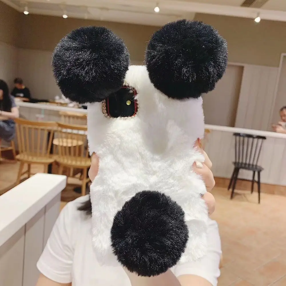 L-FADNUT роскошный 3D панда ухо милый плюшевый мех Пушистый телефон чехол для iPhone 11 Pro Max Xr X Xs 6 6S Plus 7 8 5 5S SE силиконовый чехол