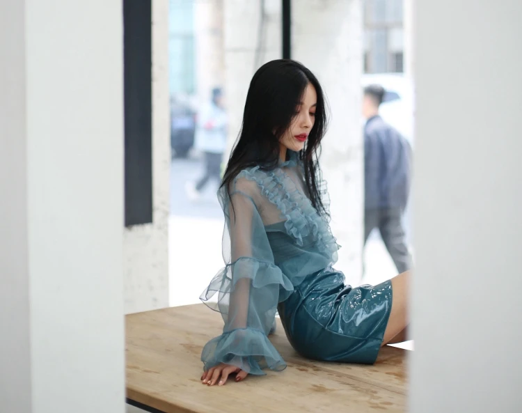 WHITNEY WANG блузки женские Осенняя мода уличная прозрачная многослойная Блузка с оборками женские блузы рубашки топы