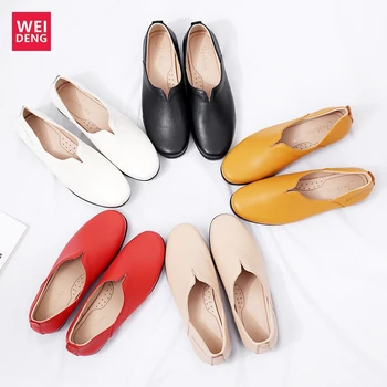 

WeiDeng Women Genuine Leather Casual Shoes Leisure Young Girls Lofaers Female Slip On Comfortable Non Slip Soft Lightweight