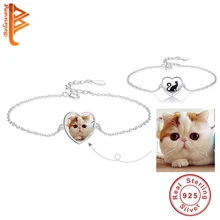 BELAWANG 925 серебро животное кошка сердце фото настраиваемая линия связи цепи браслеты и браслеты для женщин Аутентичные Серебряные Персонализированные ювелирные изделия подарок