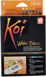 Sakura XNCW 18N, 18 Assorties Koi Aquarelles Domaine Croquis Ensemble avec Brosse Léger et Portable Parfait pour le Bourgeonnement Amateur 