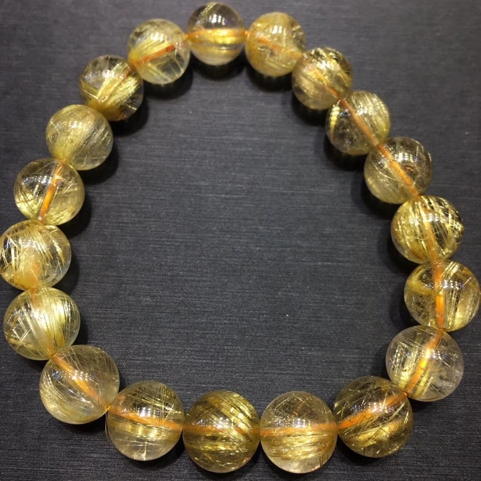 

Natural Gold Rutilated Titanium Quartz Bracelet 10.5mm Woman Man Brazil Wealthy Stone Clear Round Beads Crystal Charms AAAAAA