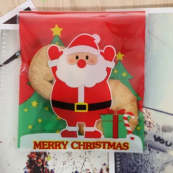 

50pcs Plastic Bag Christmas Packaging For Biscuits Candy Bag Gift Santa Claus Christmas Tree Decor Gift Cookies Wrapping Bags