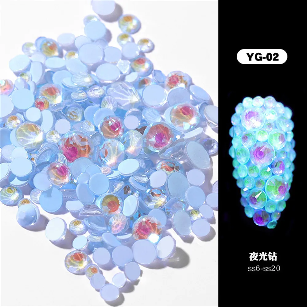 1 Pack Flatback Luminous Nail Rhinestones Mixed Sizes Crystal Shiny Nail Flat Drill Flash Gems Glass Nail Art Decorations Tools (18)