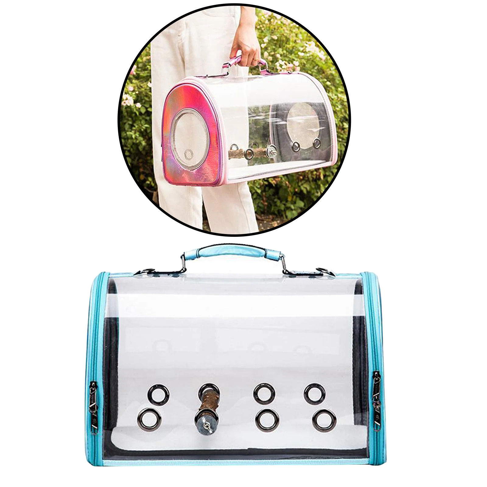 Bird Clear Travel Cage Breathable Parrots Cat Transparent Carrying Case Handbag Zipper Handbag with Insert Rod for Small Animals