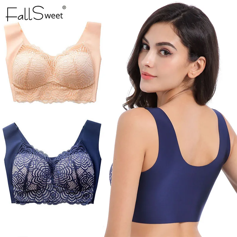 FallSweet Wire Free Lace Bras for Women Plus Size Vest Lingerie Thin Cup  Brassiere Eveyday Wear Female Bra