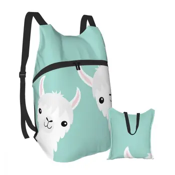 

Foldable Backpack Waterproof Travel Men bag Two Cute Cartoon Llama Alpaca