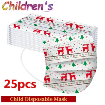 

25Pcs Kids Child Disposable Cartoon Mouth Mask 3 Layer Breathable Children's Non Wovens Mask Thick Princess Face Earloop Mask