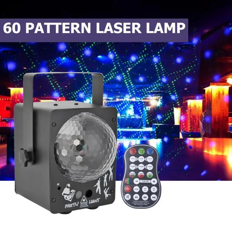 

60 in 1 LED Magic Ball Laser Lamp Dimmable Bluetooth Audio Fan-shaped Heat Sink With Remote Control KTV Flash Lights