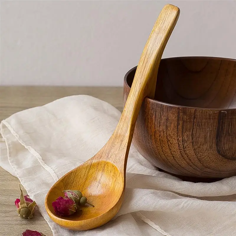 Wood Short Handle Soup Spoon With Hook Non-Slip Serving Porridge Spoons Kitchen Utensil For Home Restaurant | Дом и сад