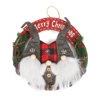 

New Year Faceless Gnome Doll Pendant DIY Rattan Wreath Ring Doll Window Hanging Ornaments Christmas Tree Pendants