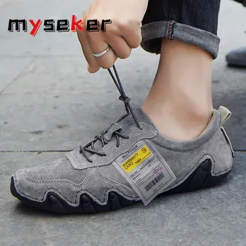 

Fashion Men's Sneakers Men Slip-on Shoes Driving Shoes Men Leather Round Toe Shoes Ultralight Loafers for Men Walking Shoes T17