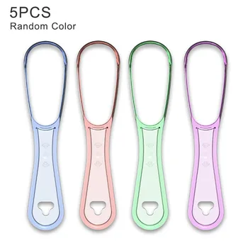 

5PcsTongue coating cleaning brush Oral Hygiene Tongue Scraper Cleaner Mouth Hand Scraper Brush Cleaning Dental Care Color Random