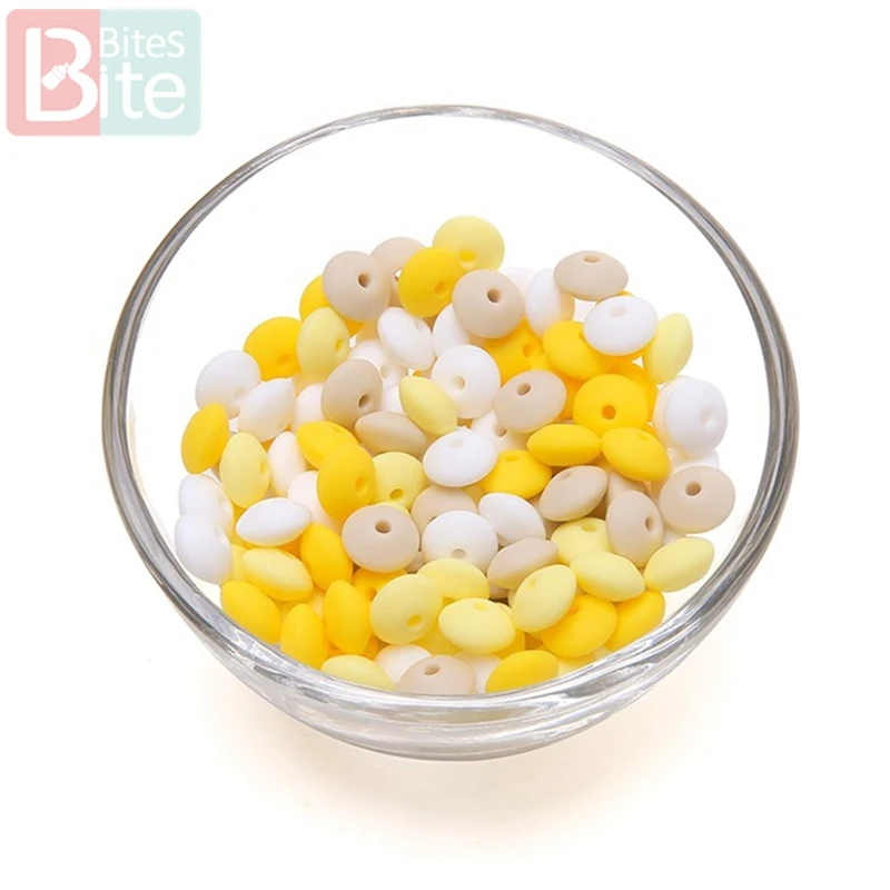 Yellow Series Кусачки 20 шт. 10 мм Силиконовые Бусины Abacus Lentils SoftBPA Бесплатный пищевой материал DIY ремесла Детские бусины, прорезыватель - Цвет: Yellow Series