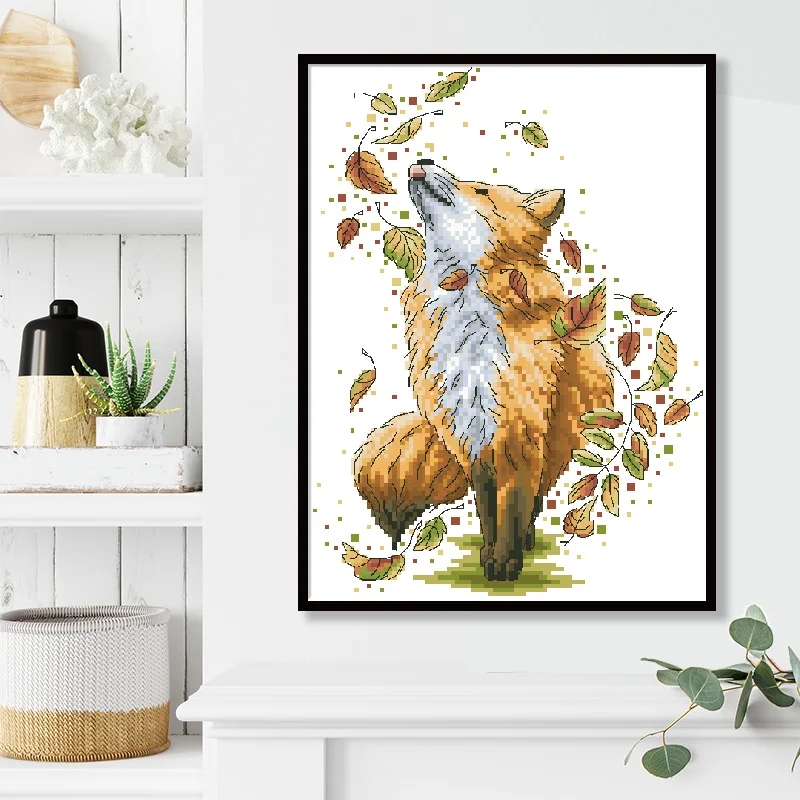 Dancing Fox Stamped Cross Stitch Kits Unprinted Fabric Needlework Canvas Embroidery Sets 11 14CT DIY Crafts Home Decor Paintings