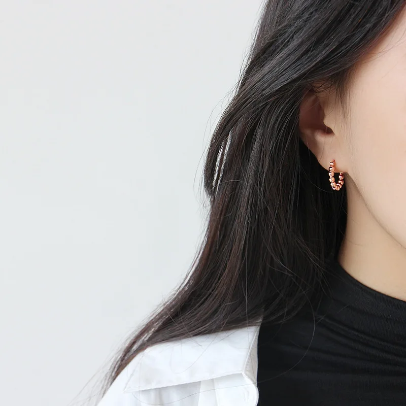 

Ball Beads Strand Hoops Earring 925 Sterling Silver Rose Gold Exaggerated Ear Buckle Geometric Arc Elegant Women Fashion Jewelry