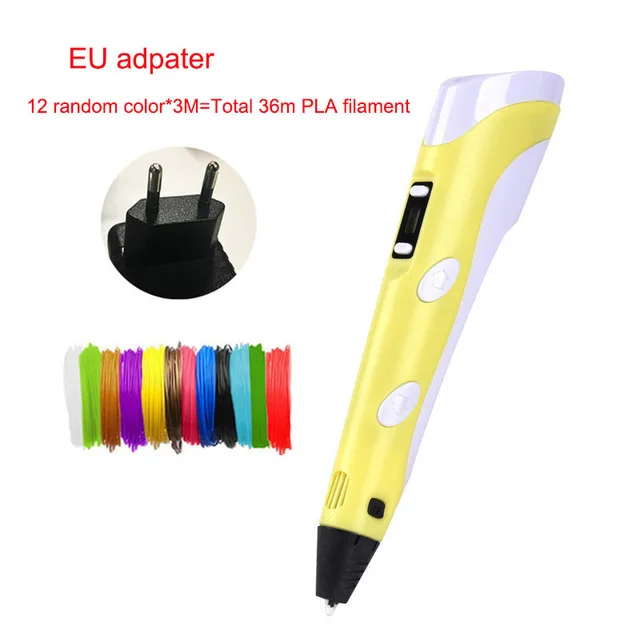 Новинка, 3D Ручка, оригинальная, сделай сам, 3D Ручка для печати с 100 м ABS/PLA нитью, креативная игрушка, подарок для детей, дизайнерский рисунок - Цвет: EU Yellow